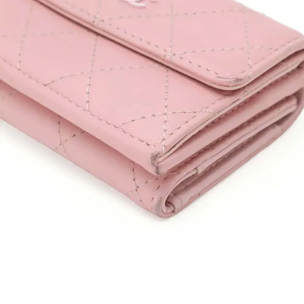 CHANEL Pink Leather Logo Wallet